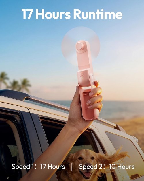 Gaiatop Portable Handheld Fan - 3-in-1 Mini Fan with 17h Max Cooling | USB Rechargeable, Pink Travel Essential