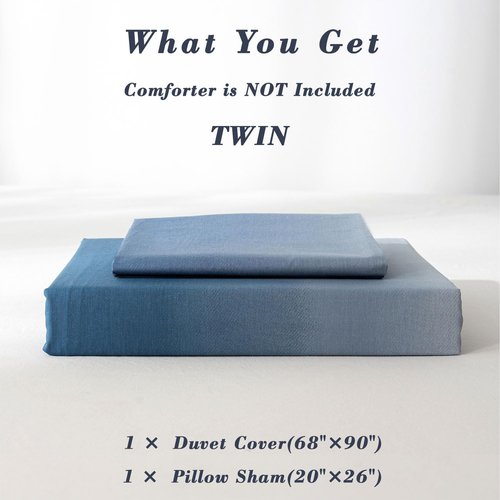 100% Cotton Duvet Cover Twin Size - Reversible Ocean Blue Duvet Cover Set with Button Closure, Gradient Navy Blue Bedding Set 2 Pcs, 1 Duvet Cover 68"x90" with 4 Corner Ties and 1 Pillow Sham 20"x26"