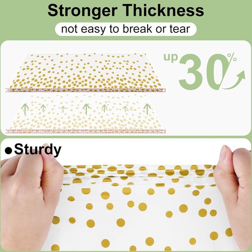 Misaya Disposable Tablecloths - 3 Packs of Waterproof 54 x 108 Inch Rectangle Covers | Gold Dots on White for Parties