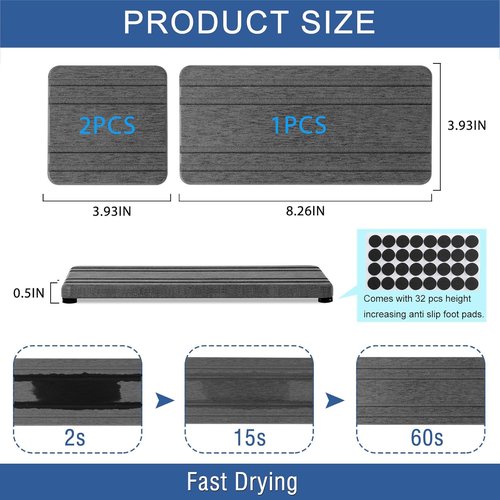 Diatomite Stone Sink Tray Set by DryingNeat | 3PCS Instant Drying Coasters for Kitchen Countertop | 8x4 & 4x4 Inches