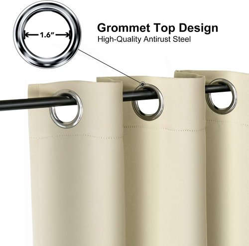 ChrisDowa Grommet Blackout Curtains - Thermal Insulated Room Darkening Panels, Beige, 52W x 54L