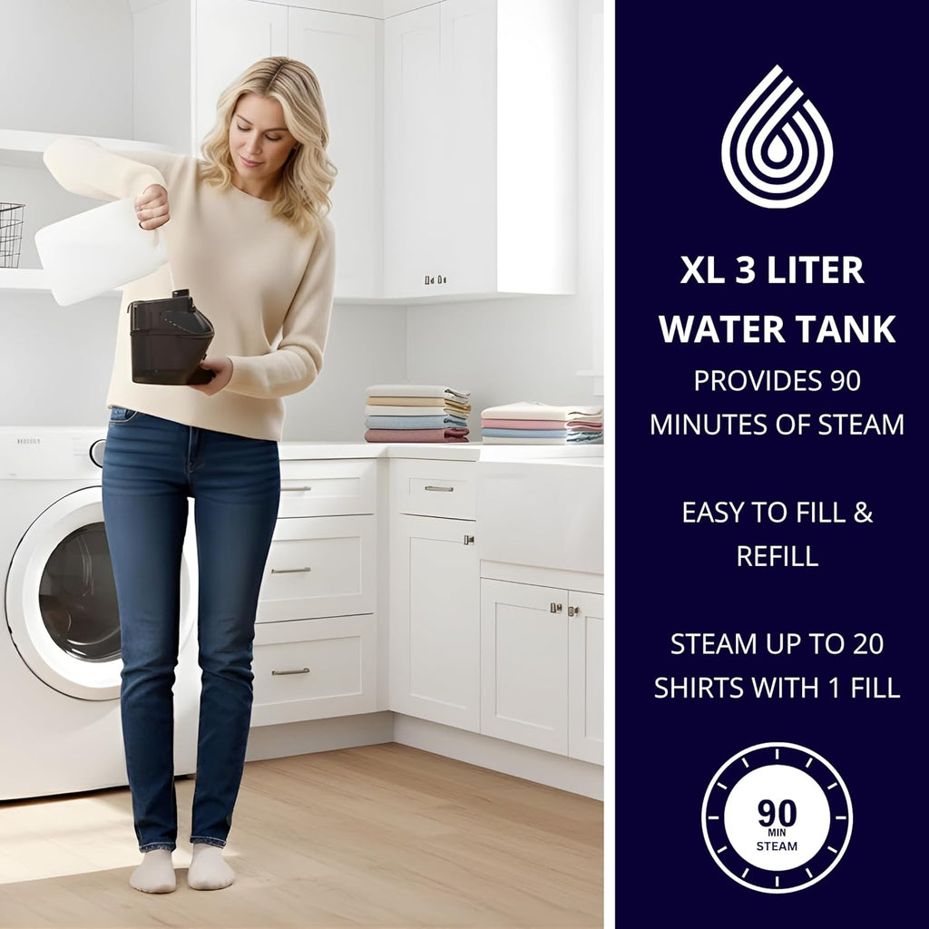 SALAV Heavy Duty Garment Steamer - Extra Large 3L Water Tank & Foot Pedals | 1800W Power, Navy
