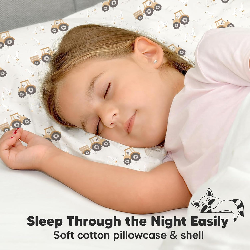 My Little Dreamy Toddler Pillow - Organic Cotton Travel Pillow with Soft Pillowcase | 13x18, Machine Washable, Ideal for Ages 2-5 (Tractor)