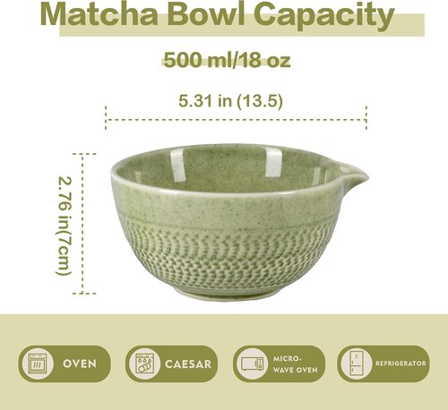 Matcha Bowl - 500 ml Ceramic Mixing Bowl with Spout | Japanese Chawan for Matcha, Salad, Soup & More