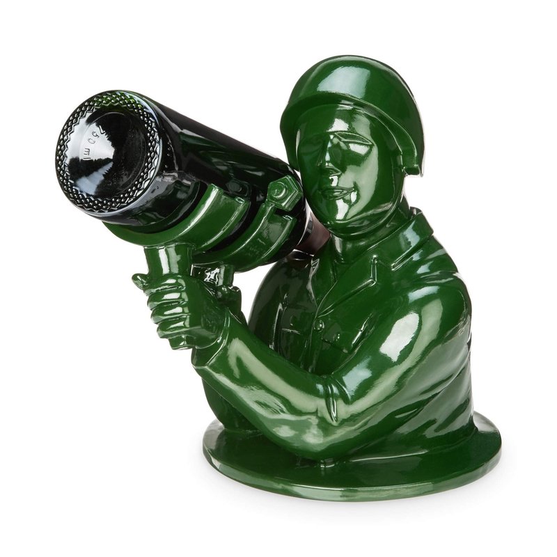 Foster & Rye Army Man Bottle Holder, Polyresin Large Drinking Wine Bottle Holder Man, Army Decorative Tabletop Wine Rack, Holds 1 Bottle, Green