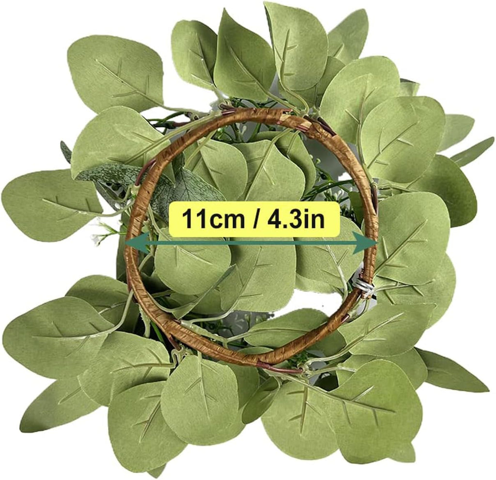 Skiennix Easter Eucalyptus Leaves Candle Rings - 4 Inch Boho Wreaths for 3 Inch Pillar Candles | Wedding Decor