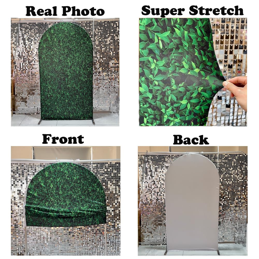Aerdce 4x7ft Green Leaves Arched Stretchy Fabric Covers Double-Sided Arched Backdrop Stand Covers Chiara Backdrops for Wild Birthday Junlge Safari Parties Props GX-310