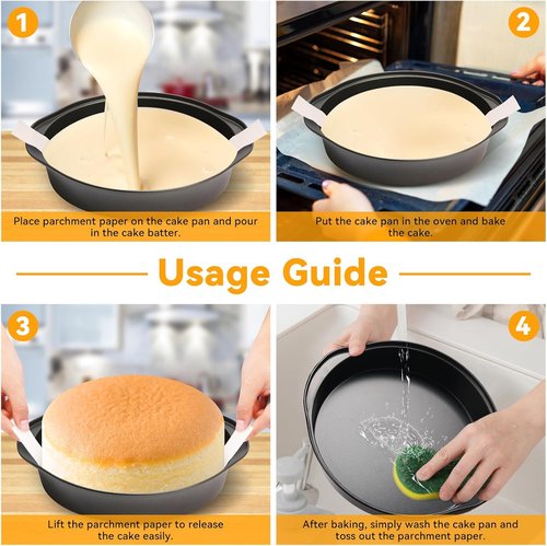 6 Inch Cake Pan Set by [Brand Name] - 3PCS Nonstick Round Baking Pans with 100 Parchment Papers | Dishwasher Safe