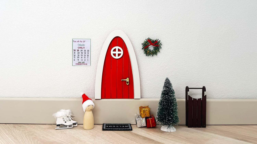 Tonttuovi Christmas Elf Door Kit - Wooden Elf Door with Accessories & Miniature Tree | 24 Days of Fun Activities