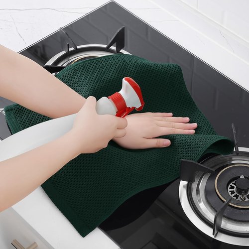 Homaxy 100% Cotton Kitchen Dish Towels - Ultra Soft & Absorbent Quick Drying | 13 x 28 Inches, 12-Pack, Blackish Green