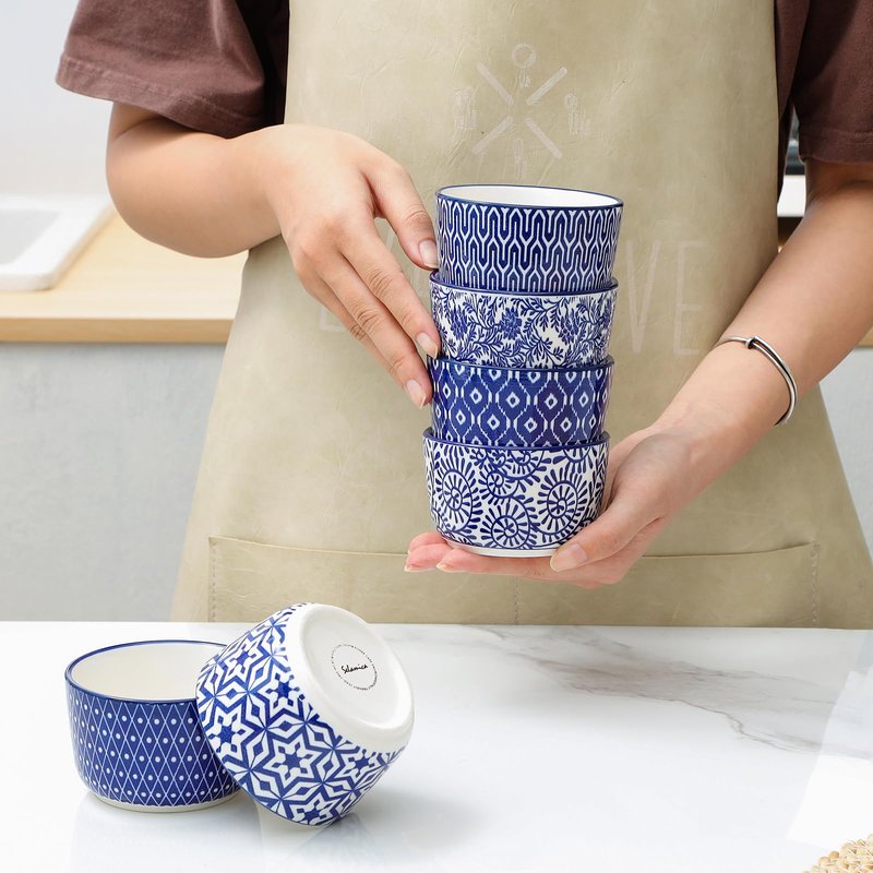 Selamica Ceramic 8 Oz Ramekins, Creme Brulee Ramekins, Oven Safe Baking Dishes/Cups for Souffle Custard Pudding, Small Bowls for Ice Cream Dip, Set of 6, Vintage Blue