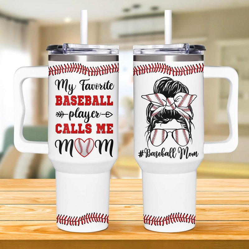 AT2Z GLOBAL Baseball Mom Gifts - Perfect for Moms from Kids, Friends - Birthday & Christmas - 40oz Tumbler with Handle