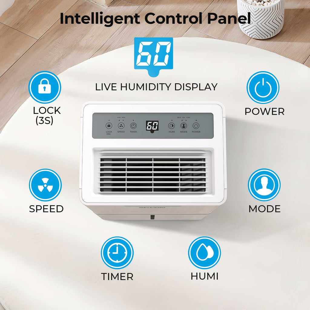 SEAVON 21 Pint Dehumidifier - Powerful Moisture Removal for Home | Smart Humidity Control & 24H Timer