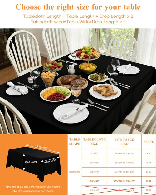 Goodluck 2 Pack Black Tablecloth 90 x 132 Inch – Rectangular Polyester Table Cloth, 6-8 Ft Tables – Reusable, Machine Washable Cover for Wedding, Birthday, Party Banquet and Event Decoration