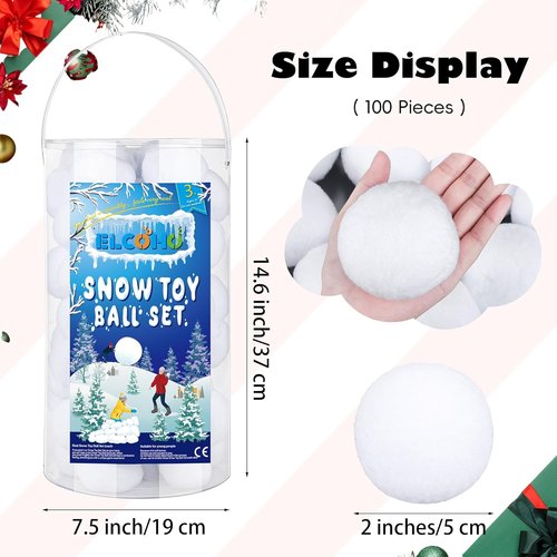 Elcoho 100-Piece Artificial Snow Ball Set - Realistic Plush Toss Balls for Kids | Winter Fun & Xmas Decor