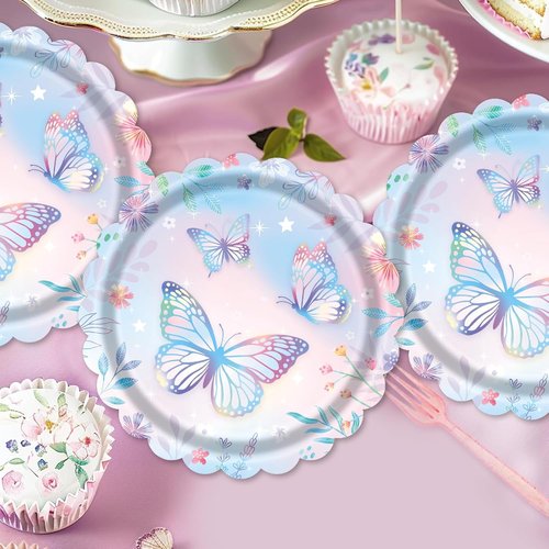Butterfly Paper Plates by [Brand Name] - 7 Inch Disposable Dessert Plates | 40 Count for Birthday Parties & Baby Showers