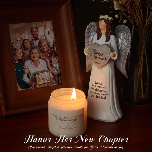 Angel Retirement Gift Set - Funny Candle & Card for Women | 7.09" Retired Angel Figurine for Coworkers, Teachers, Nurses, Doctors