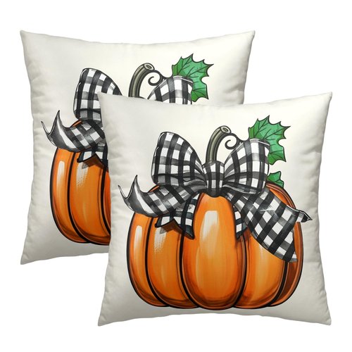 Giwawa Fall Pumpkin Throw Pillow Covers 18X18 Inch Set of 2 Autumn Thanksgiving Farmhouse Harvest Decorative Pillowcases Cushion Case for Couch Bed Sofa Patio Porch Outdoor Home Decor
