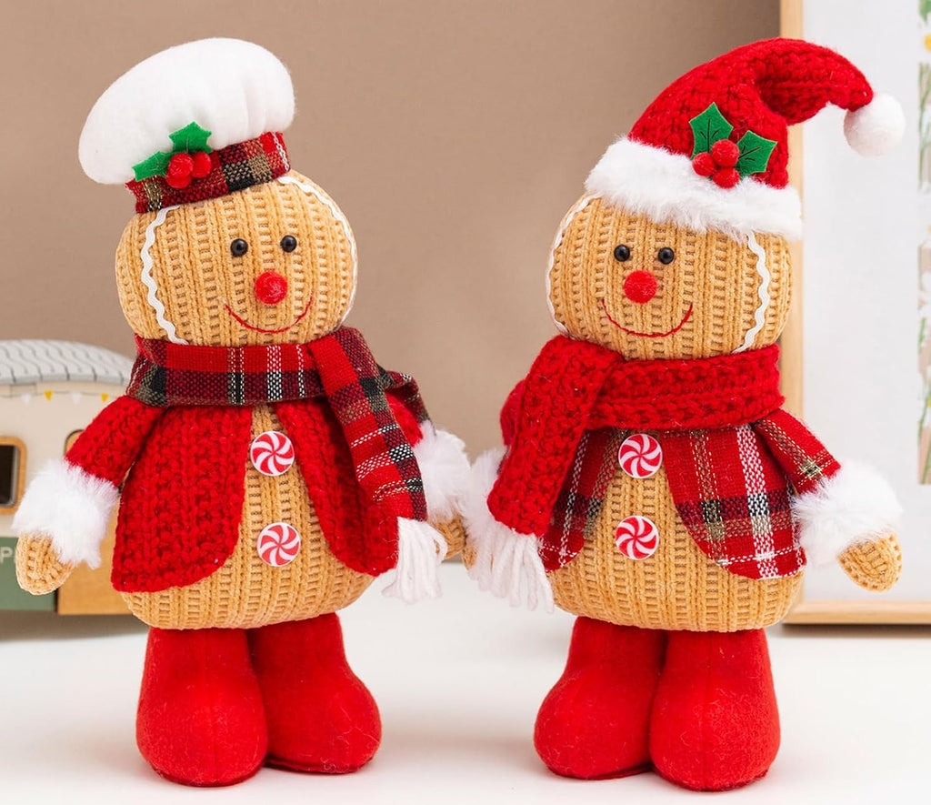 Quescu Gingerbread Christmas Decorations - 2PCS Plush Gingerbread Man Stuffed Dolls for Home Decor & Gifts