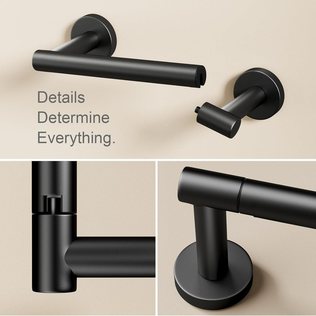 POKIM Matte Black Toilet Paper Holder - Stainless Steel Double Post Pivoting Design | Fits Jumbo Rolls
