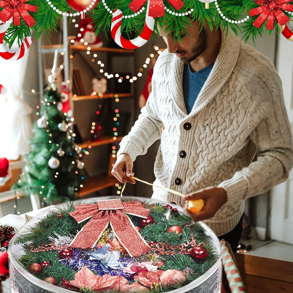 ProPik Christmas Wreath Storage Bag - 30" Waterproof PVC Container with Handles | 2 Pack, Clear Design