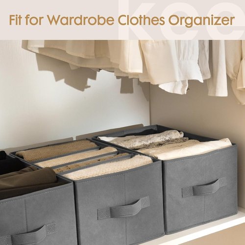 Criusia Large Clothes Organizer - 6 Pack Foldable Fabric Storage with Handles for Wardrobe | Grey