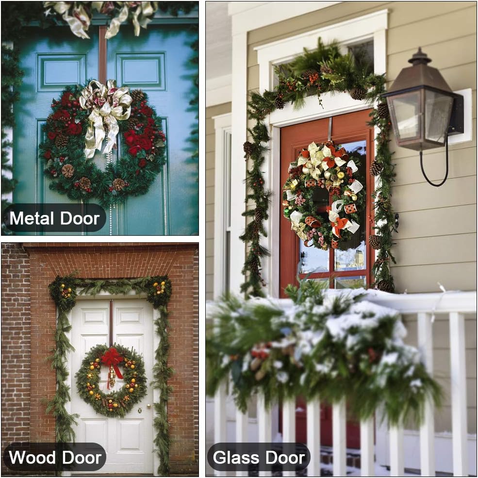 Myfolrena Wreath Hanger - Adjustable Stainless Steel Door Hook for 15-24 Inch Wreaths, 20lb Capacity