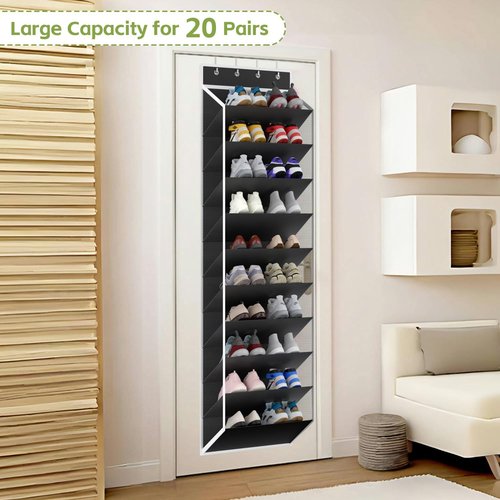 KEEPJOY 10-Tier Over-Door Shoe Organizer - Large Deep Pockets for 20-30 Pairs of Sneakers & Boots | Black