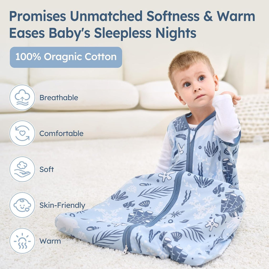 Unnivoll Baby Sleep Sack - 100% Cotton Lightweight 0.5 TOG Wearable Blanket | 0-6 Months, Blue Dolphin