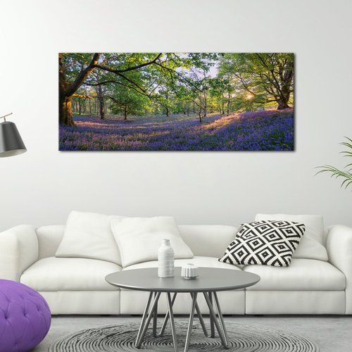 KLVOS - Large Nature Landscape Tree Forest Wall Art Gallery Wrapped Purple Lavender Flowers Picture Canvas Prints Home Wall Decoration (20"x48" Lavender) (Laverder, 1 Panel)