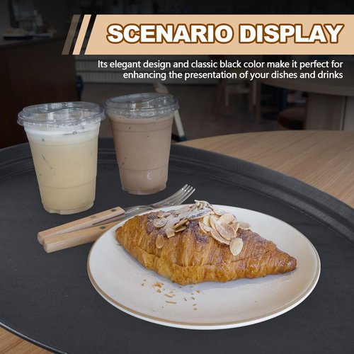 FillTouch 2 Pcs Restaurant Serving Trays PP Plastic Non Slip Rubber Lined Large Oval Tray for Kitchen Dining Room Cafeterias Fast Food Service (24 x 29 Inch,Black)