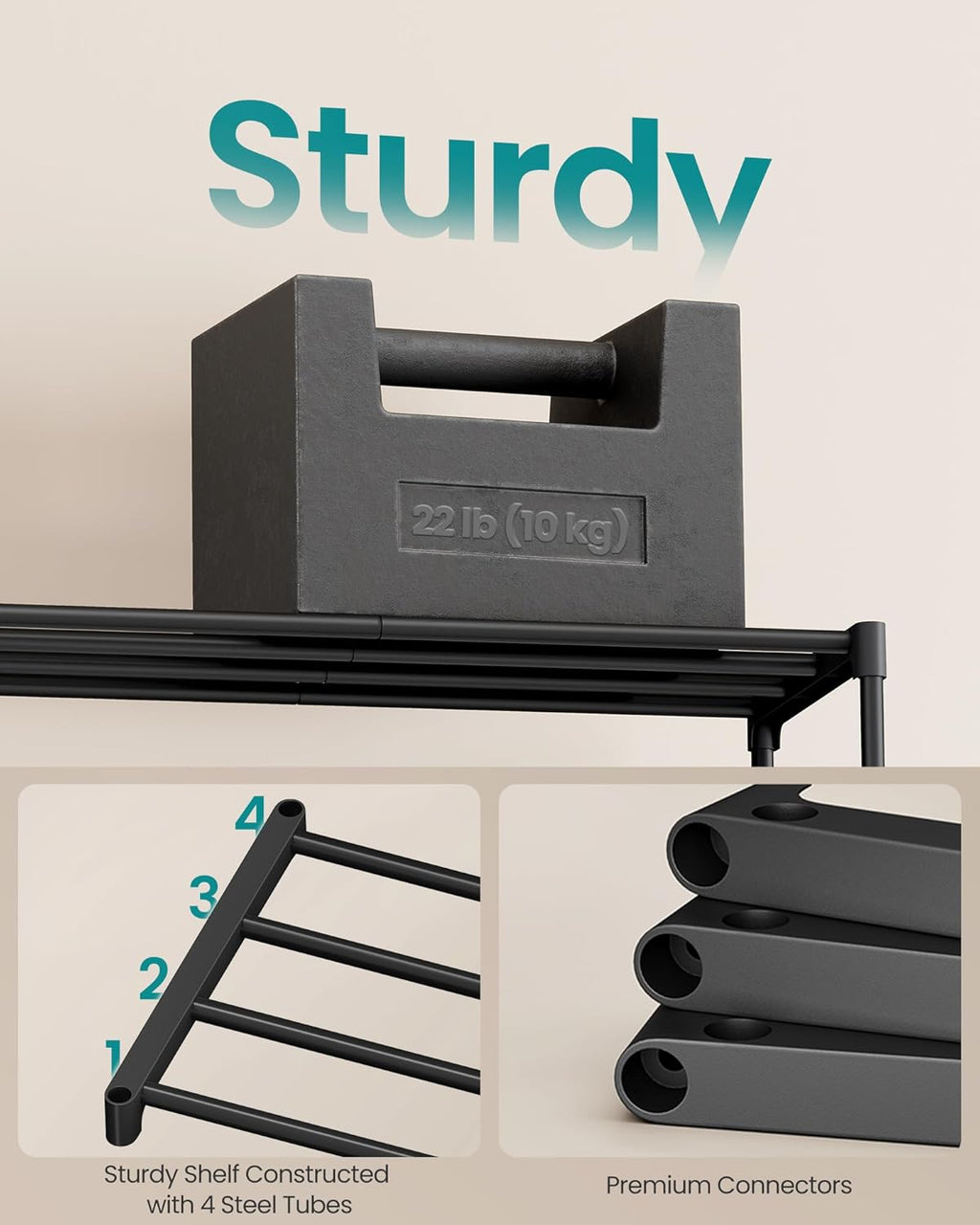 SONGMICS 3-Tier Shoe Rack - Compact Metal Organizer for Small Spaces | Stackable Design, Black, 11.8 x 24.5 x 19.1 Inches