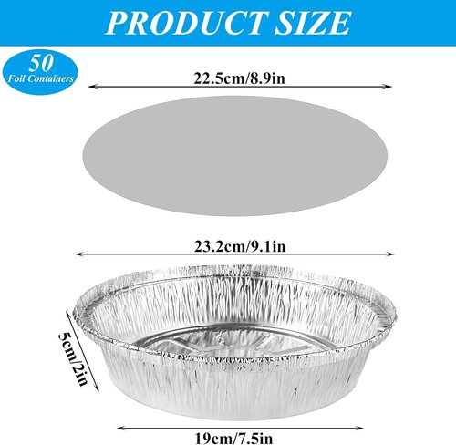 ABuff 9-Inch Round Aluminum Foil Pans - 50 Pack Disposable Baking & Takeout Containers | Oven & Freezer Safe