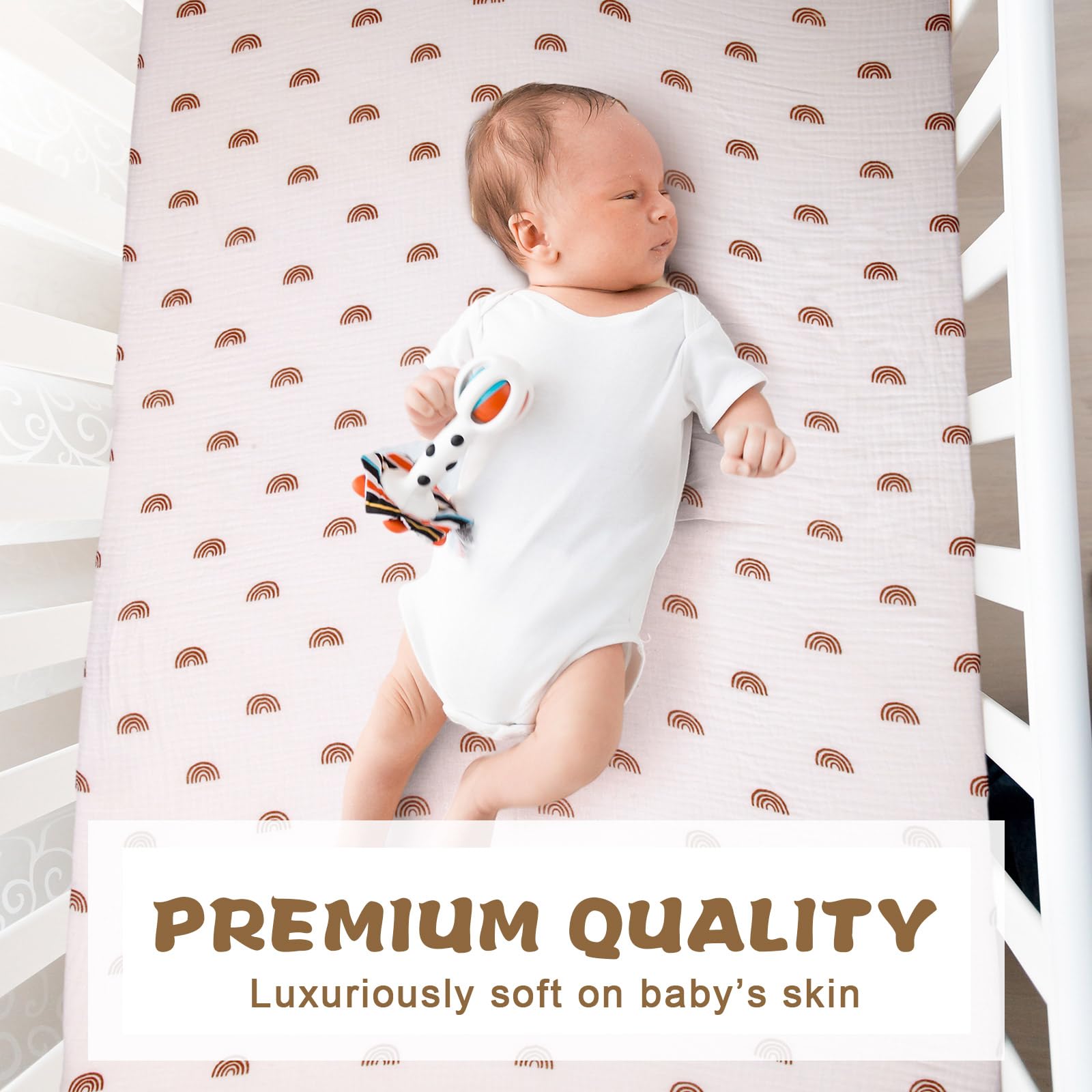 Newwiee 3 Pcs Muslin Crib Sheets 51.2" x 27.6" Mini Baby Sheets for Girls Boys Soft Fitted Neutral Mattress Sheet for Crib