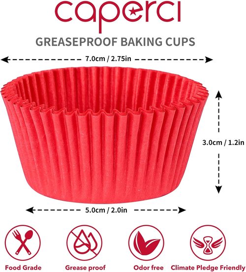 Caperci Red Cupcake Muffin Liners - 500-Count Food Grade, Grease-Proof & No Smell Baking Cups