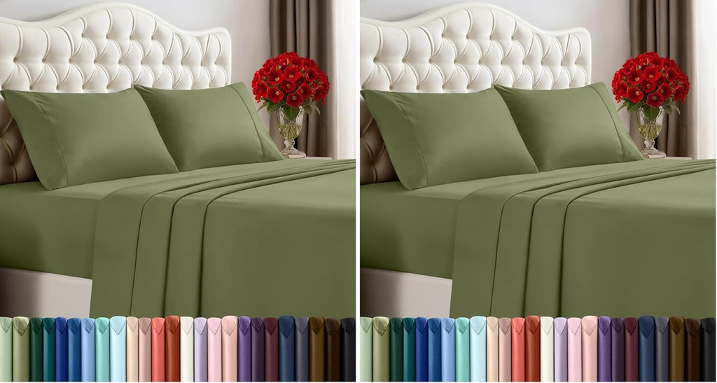 Utopia Bedding Queen Size Sheet Set - Soft, Breathable Microfiber - 4-Piece Olive Set with Fitted & Flat Sheets, 2 Pillowcases