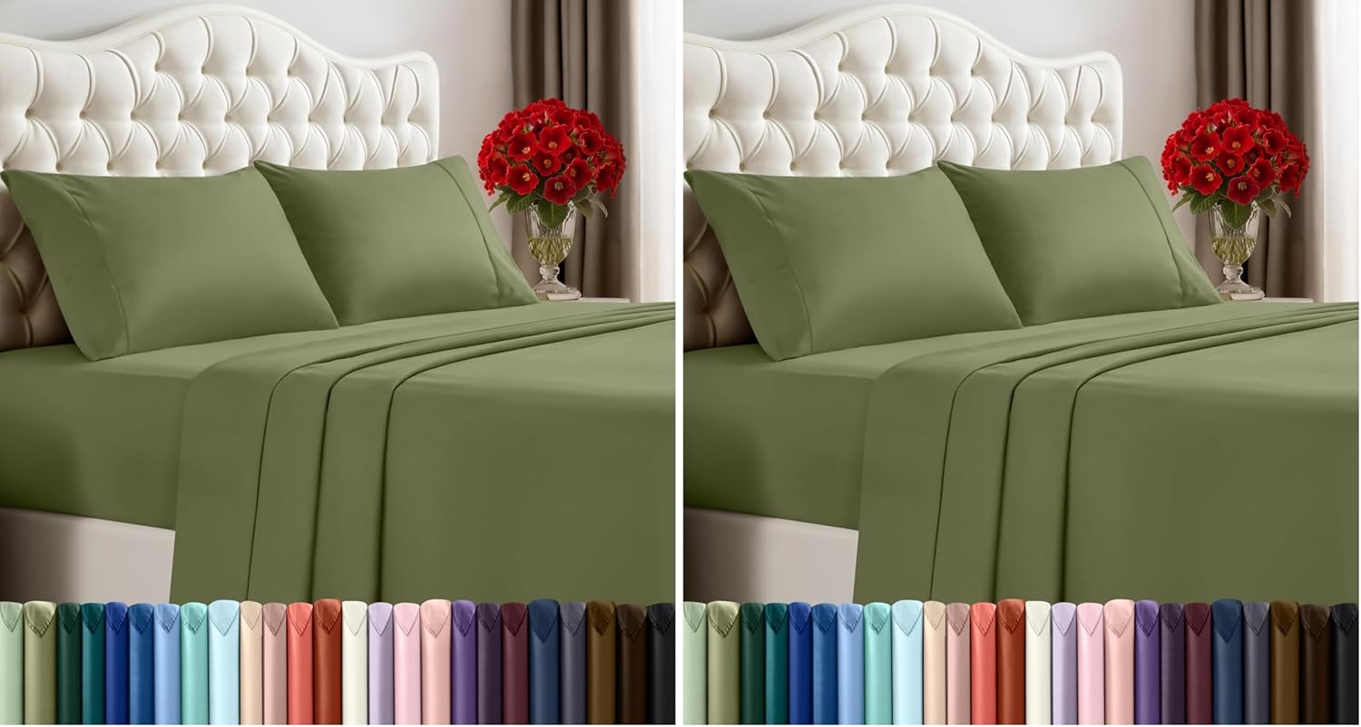 Utopia Bedding Queen Size Sheet Set - Soft, Breathable Microfiber - 4-Piece Olive Set with Fitted & Flat Sheets, 2 Pillowcases