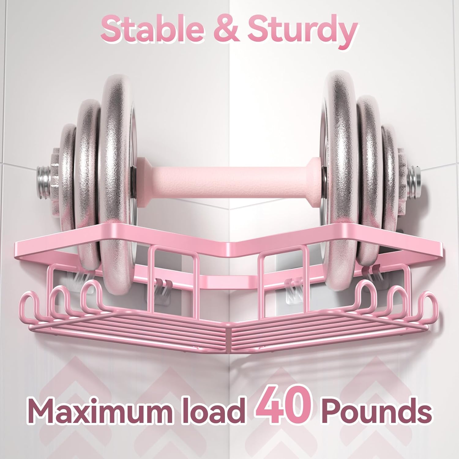 YASONIC Corner Shower Caddy - Rustproof Stainless Steel Organizer with Soap Holder & 12 Hooks | Pink, 3-Pack