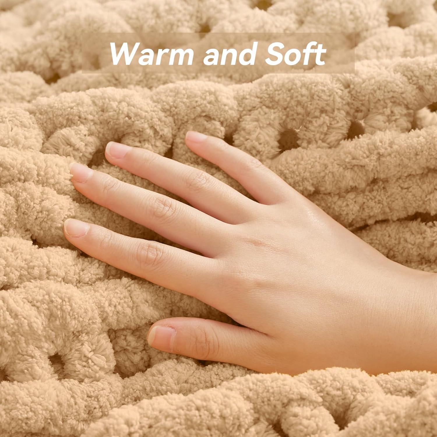 Negwoo Chunky Knit Throw Blanket - Handmade Beige Chenille Yarn | Cozy 30'' x 40'' Machine Washable Decor