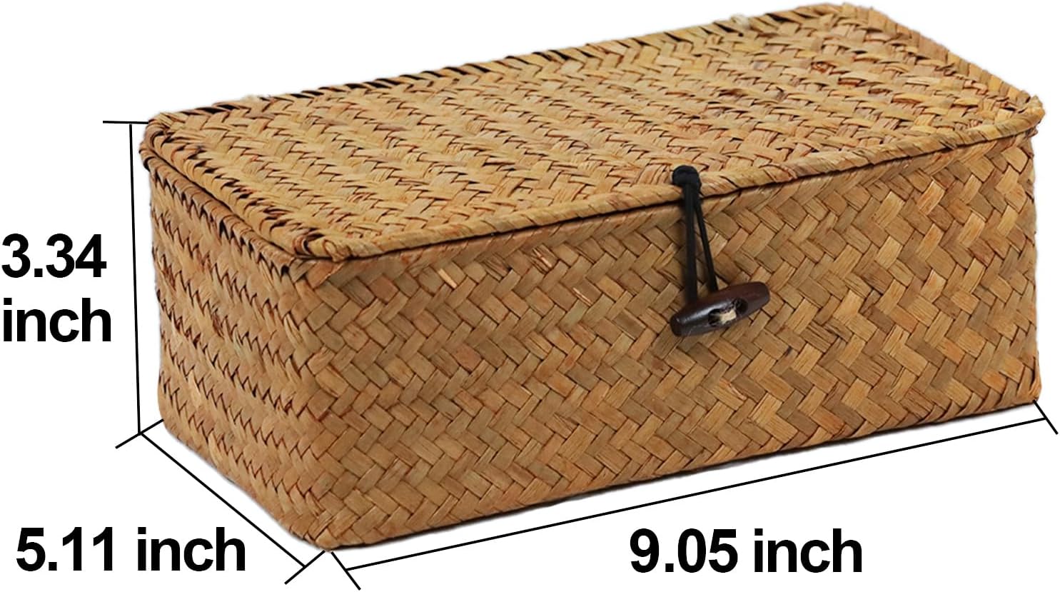 Wicker Storage Basket - Natural Seagrass Organizer with Lid | Rectangular Decorative Bin