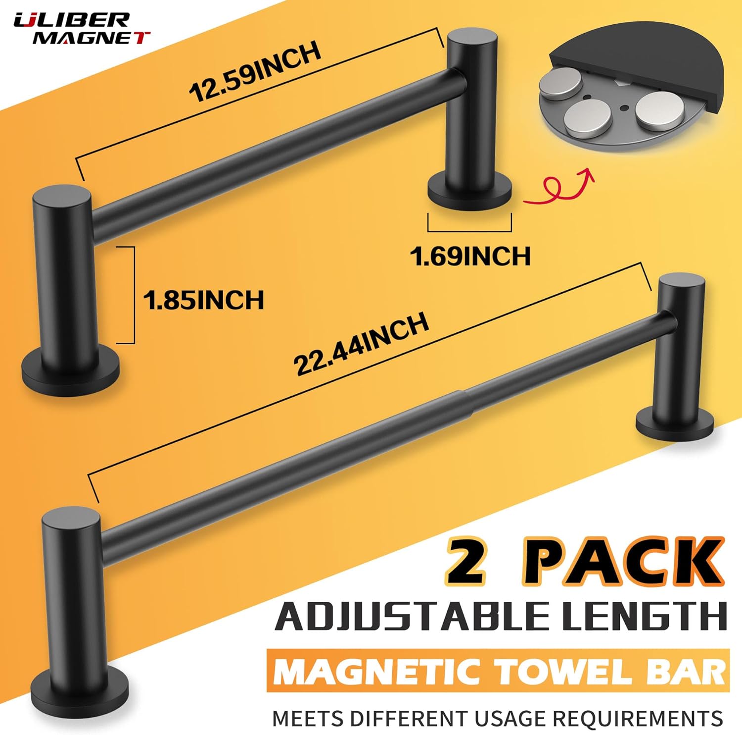 ULIBERMAGNET Magnetic Towel Holder - Adjustable Non-Slip Bar for Whiteboards & Refrigerators | 2 Pack