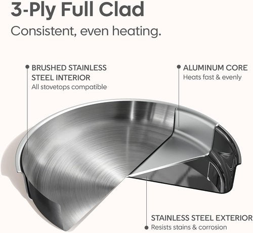 CAROTE 13 PCS Tri-Ply Stainless Steel Cookware Set - Induction-Ready, Oven Safe, Detachable Handle