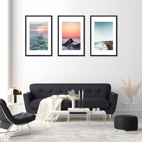 Vittanly 16x24 Picture Frame with Plexiglass - Large Black Poster Frame for Wall Display - Includes 12x18 Mat, Made of Durable PVC Design - 3 Pack