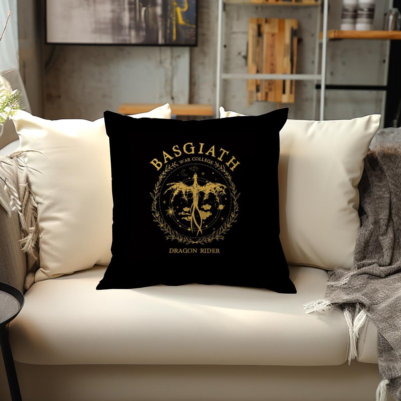 OUZ Fourth Wing Merch, Basgiath War College Pillow Cover, Inspired Gift for Dragon 2 Sided Pillowcase, Birthday Graduation Gift Pillow Case Decor, Home Decor18x18Inch (Black-02)