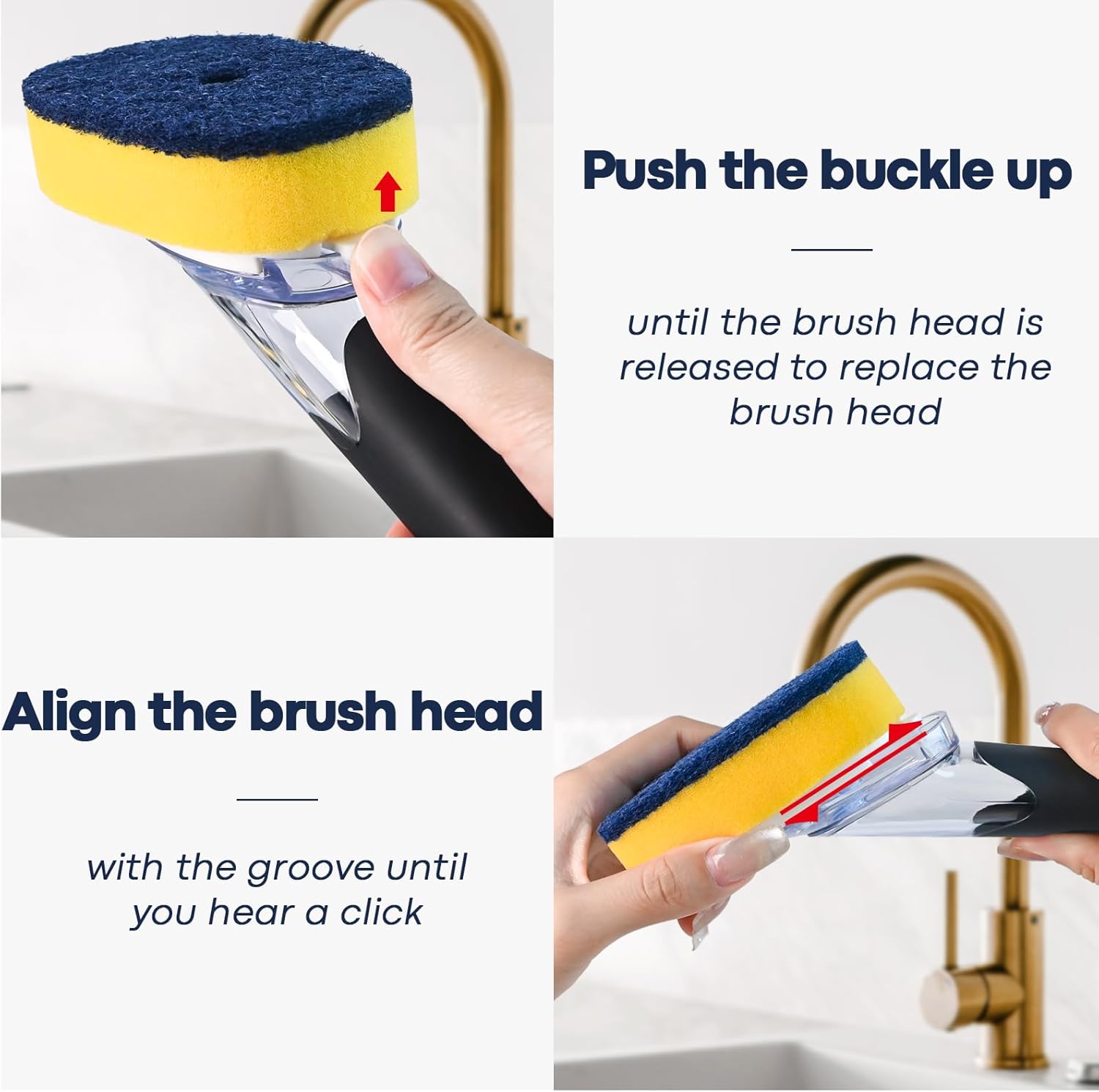 Skiennix Dish Brush Set - Soap Dispensing Brush with Holder & 2 Sponge Refills for Easy Cleaning