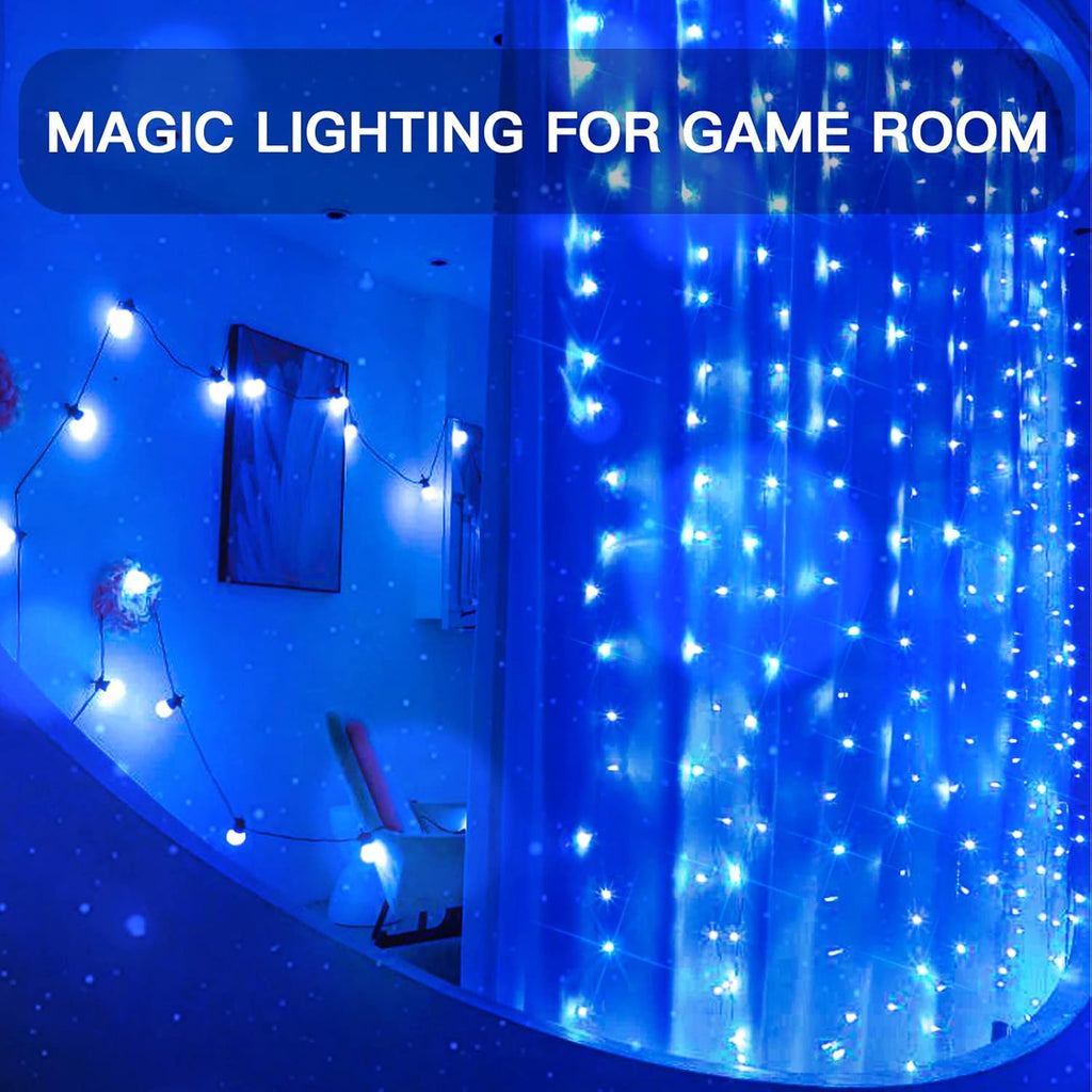 Suddus Curtain Lights - 200 LED Waterproof Fairy String Lights for Bedroom & Outdoor Decor - Blue