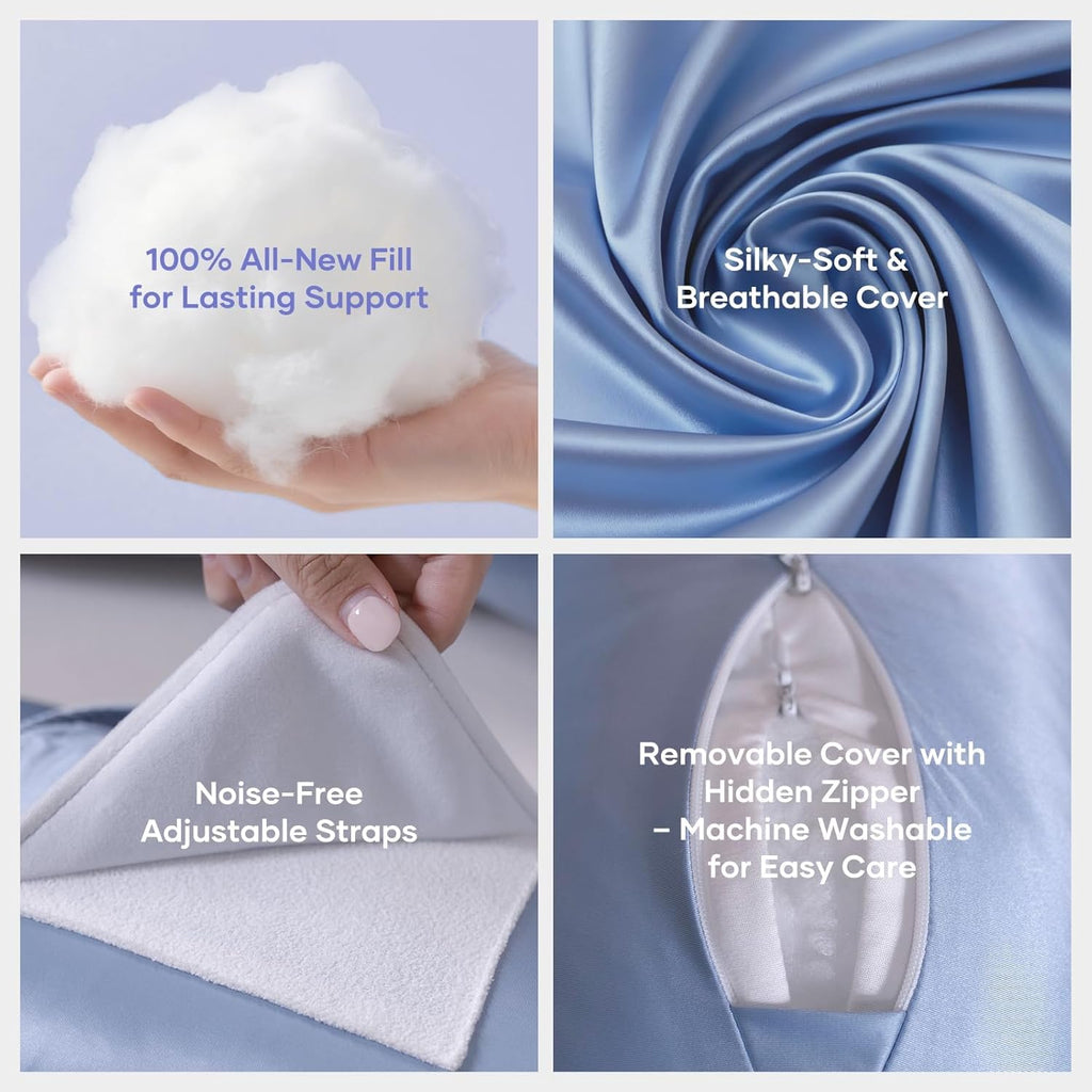 Skiennix Pregnancy Pillow - Adjustable H-Shaped Full Body Support for Side Sleeping | Cooling Cover, Blue