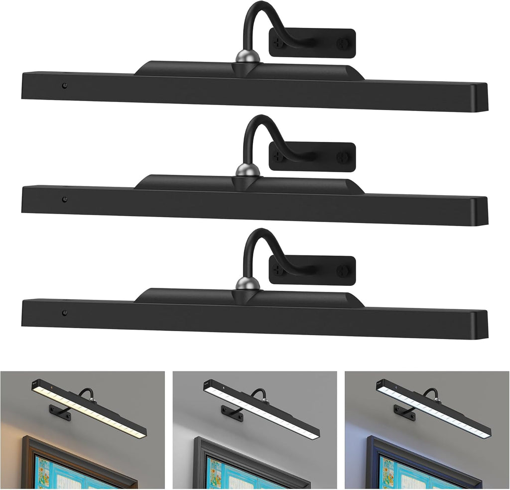 Skiennix 3-Pack Picture Light - Battery Operated 16-Inch Art Light with Dimmable Control | Black