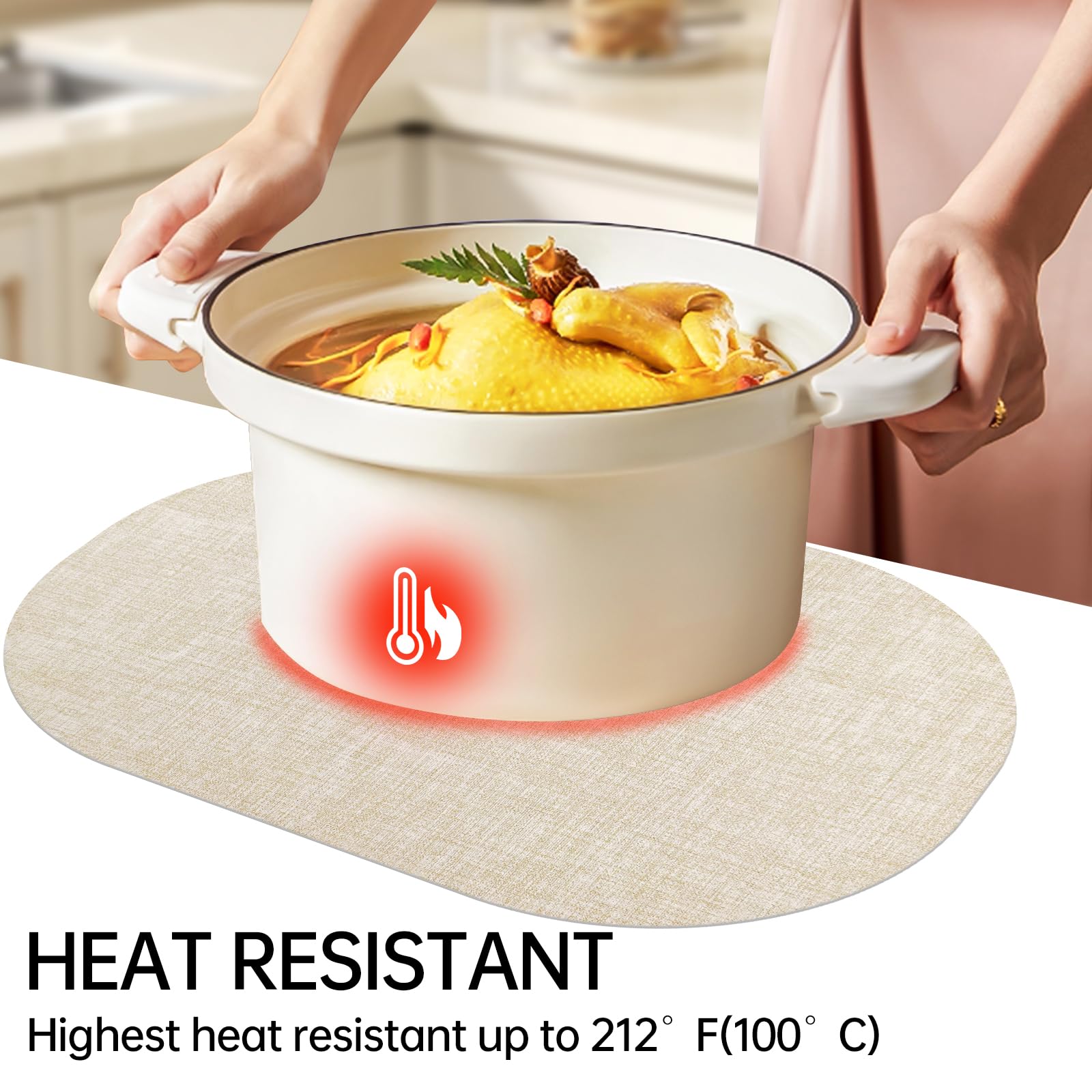 yuuzue Faux Leather Placemats Set of 4 with Matching Coasters, Heat Resistant PU Oval Placemats, Waterproof Wipeable Washable Place Mats, Non-Slip Table Placemats for Dining Table Kitchen Patio