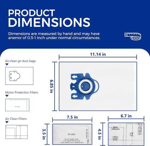 Miele Vacuum Cleaner Bags - 9-Pack 3D Efficiency AirClean Bags with Motor Protection Filters | Fits C1, C2, C3 Series